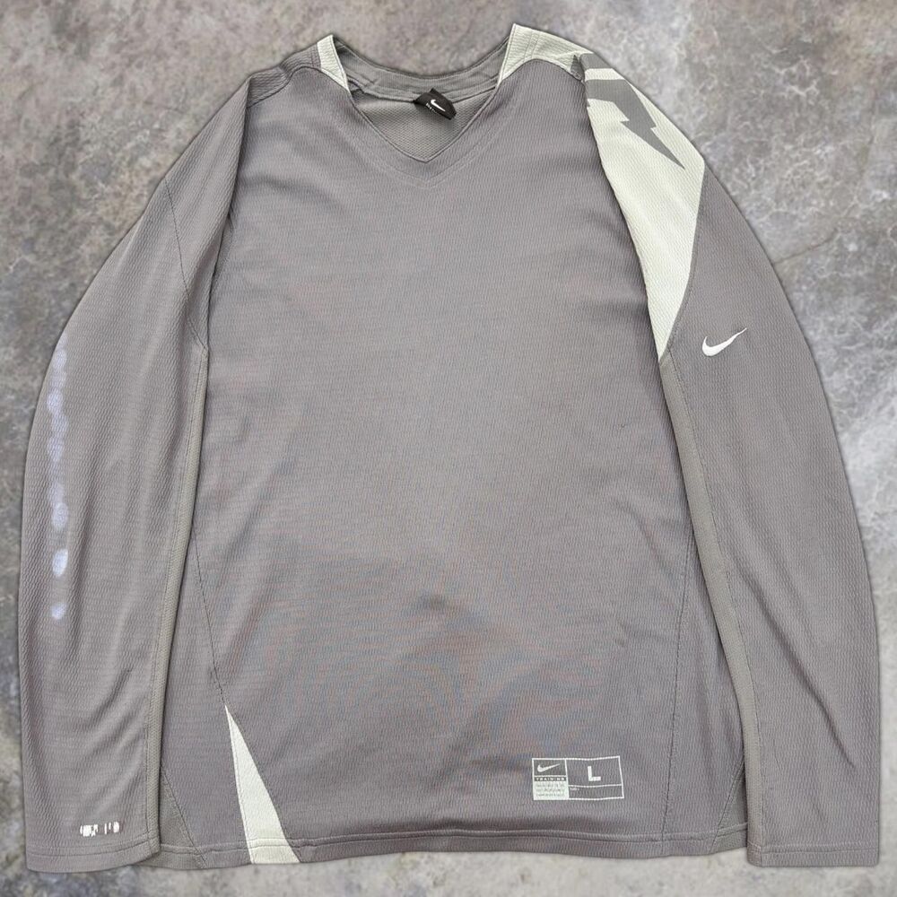 Y2K Nike Team Dri-Fit Long Sleeve training Jersey Mens L Gray Pattern Shoulder